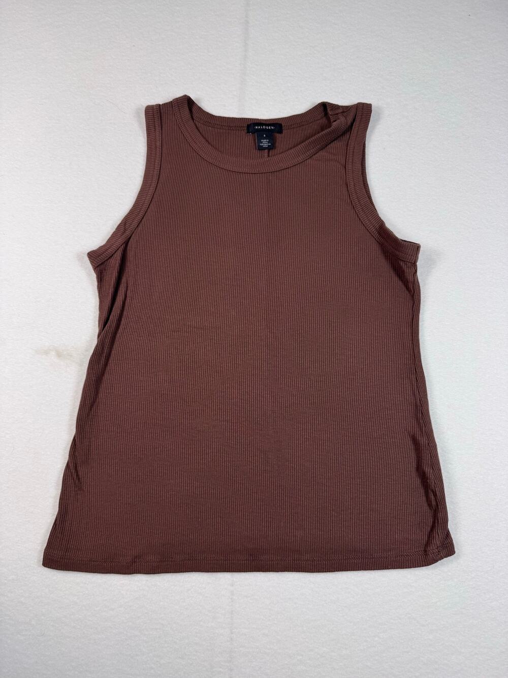 Halogen Women’s S Brown Ribbed Tank Top Rayon Stretch Scoop Neck Basic